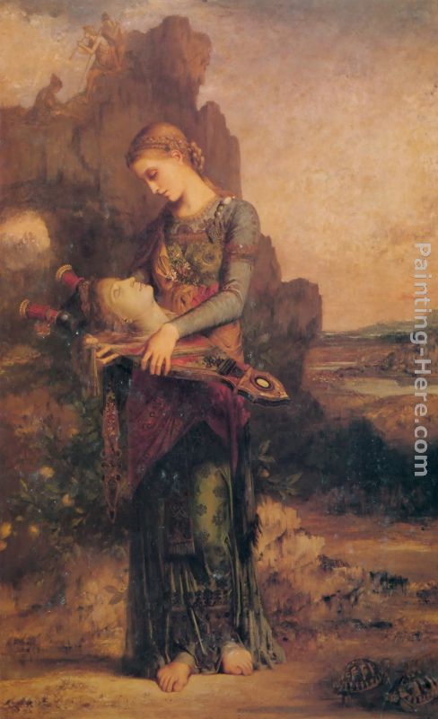 Thracian Girl carrying the Head of Orpheus on his Lyre painting - Gustave Moreau Thracian Girl carrying the Head of Orpheus on his Lyre art painting